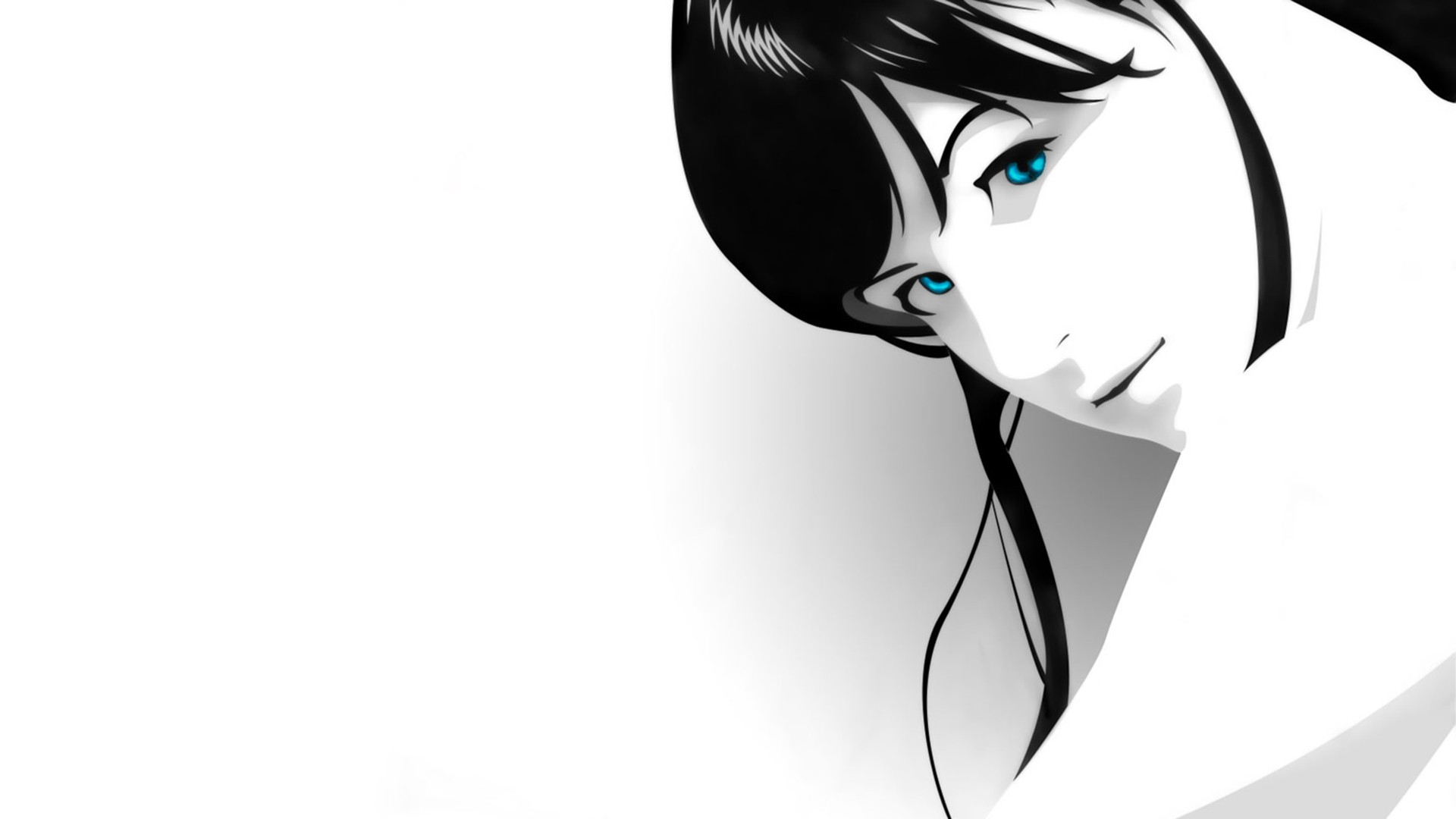 1920x1080 Wallpaper Face, Drawing, Women, Simple Background, Anime, Blue