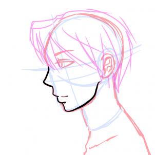 302x302 Side View Male Anime Face Drawing Tutorial, Step