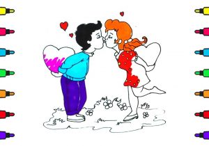 300x210 Boy And Girl Kissing Sketch In Colour Ful Drawing Kiss Anime