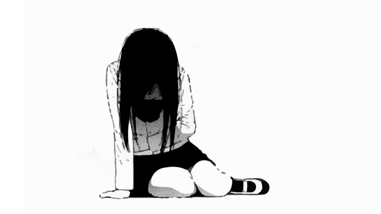 768x432 Black Wallpaper In Drawing Alone Girl Depressed Sad Anime Girl
