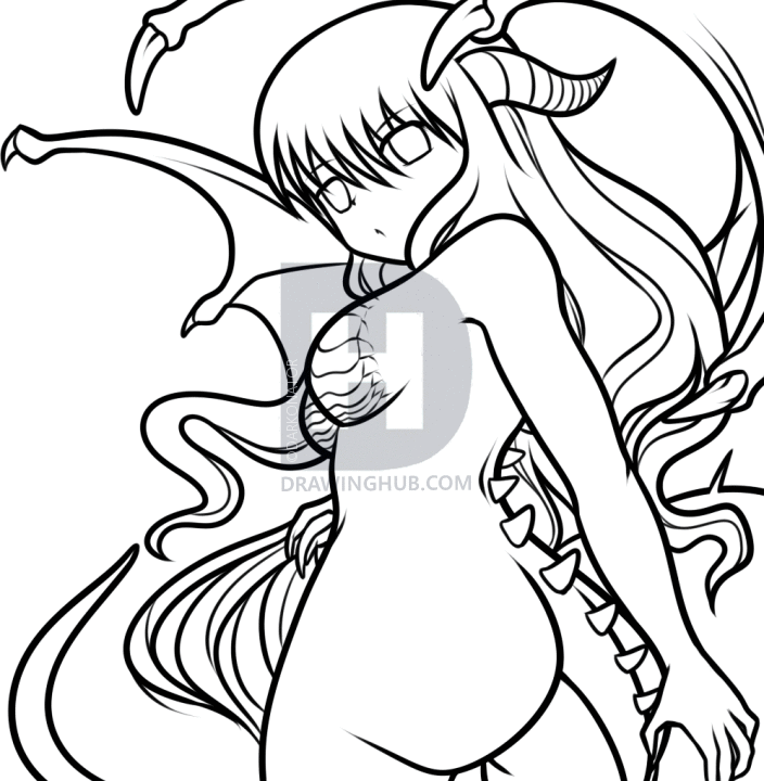 704x720 How To Draw An Anime Dragon Girl, Step