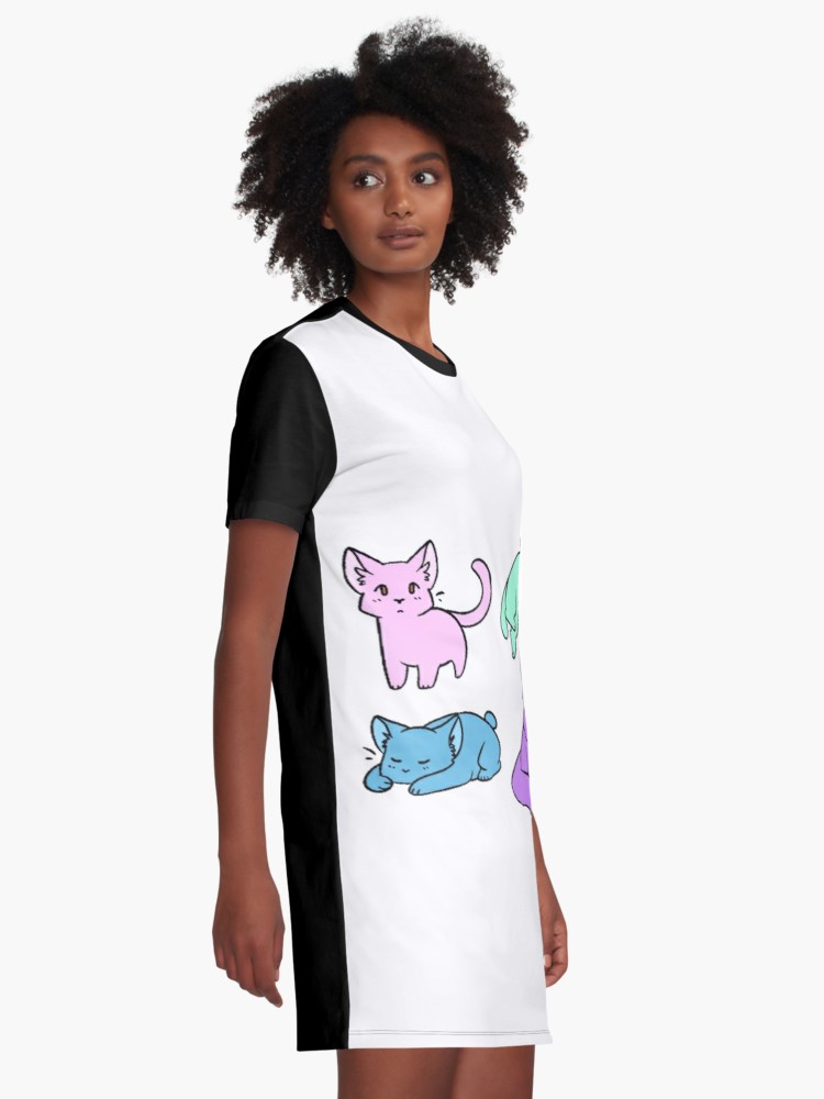 750x1000 Cute Anime Cat Drawing Graphic T Shirt Dress