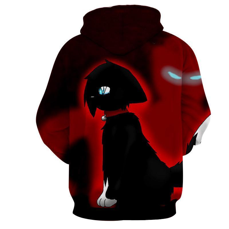 800x800 One Eye Cat Cartoon Drawing Scaring Anime Style Hoodie