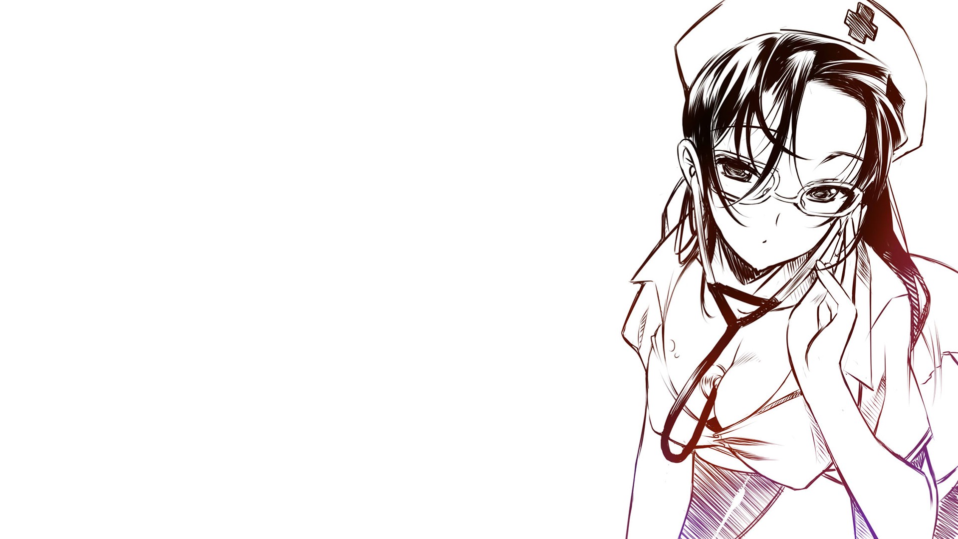 1920x1080 Wallpaper Drawing, Illustration, Anime, Glasses, Line Art