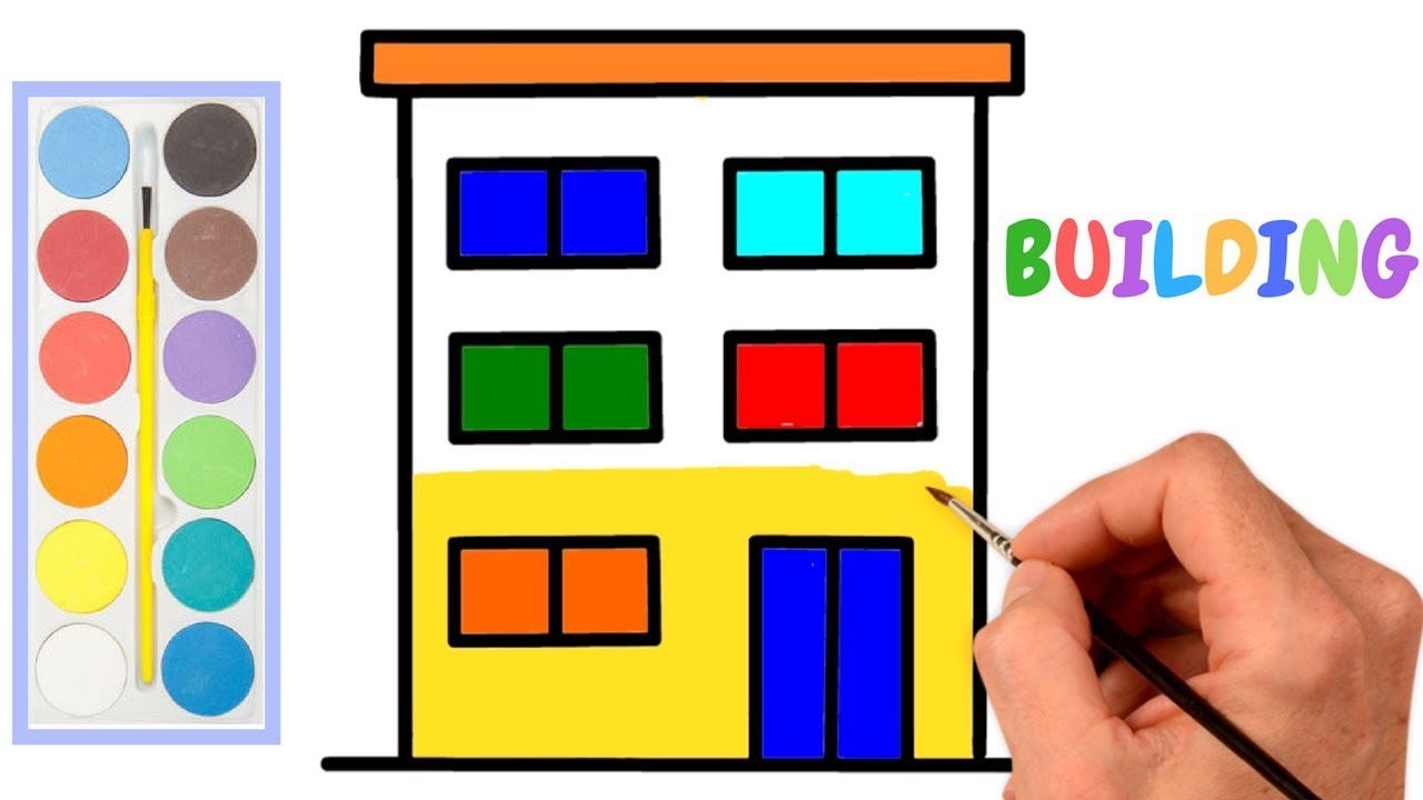 1280x720 How To Draw A Buildings Apartment For Kids And Art Coloring Book