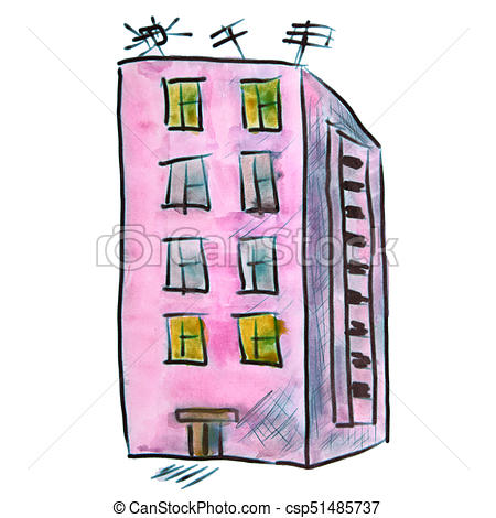 450x470 Apartment House Watercolor Drawing Isolated On White Background