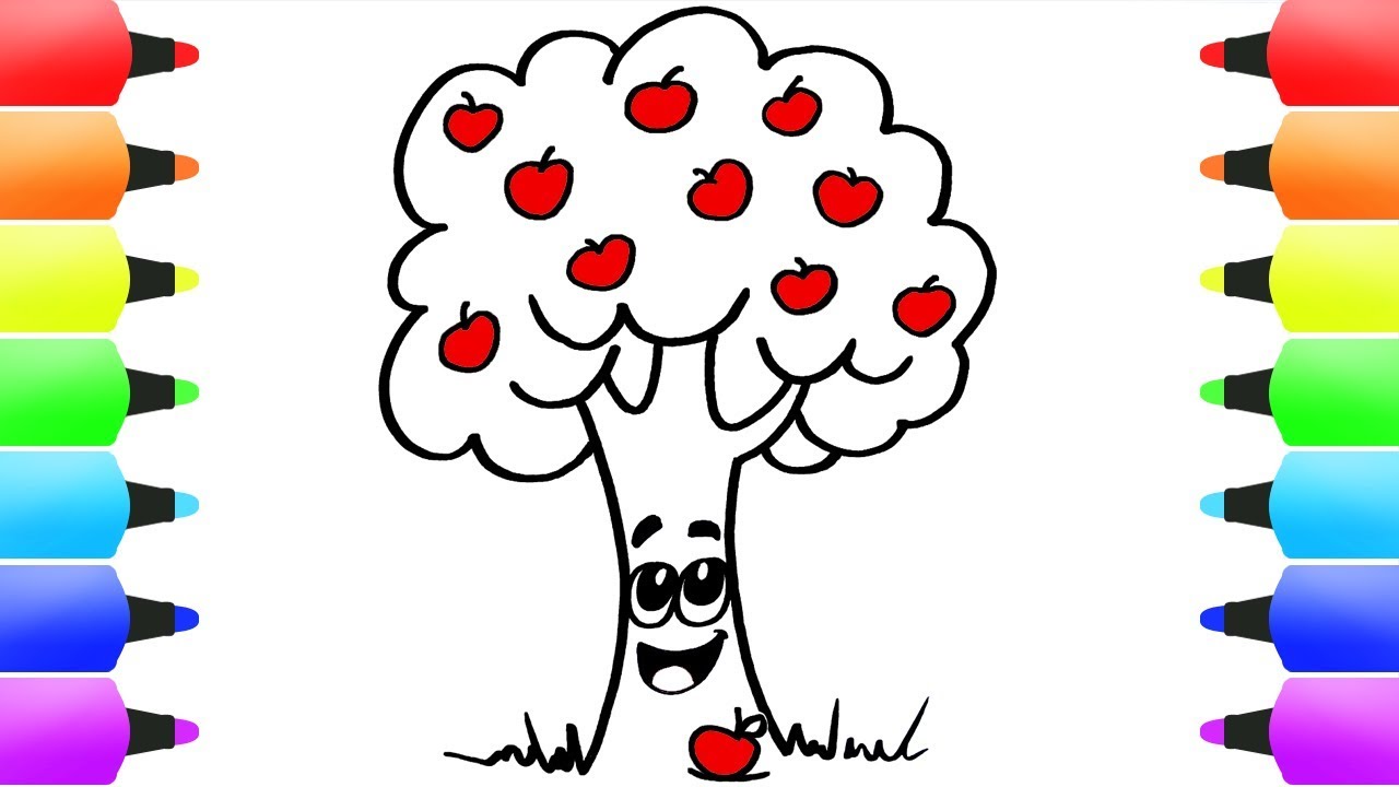 1280x720 How To Draw A Tree For Kids! Cute Apple Tree, Fruits And Cartoon