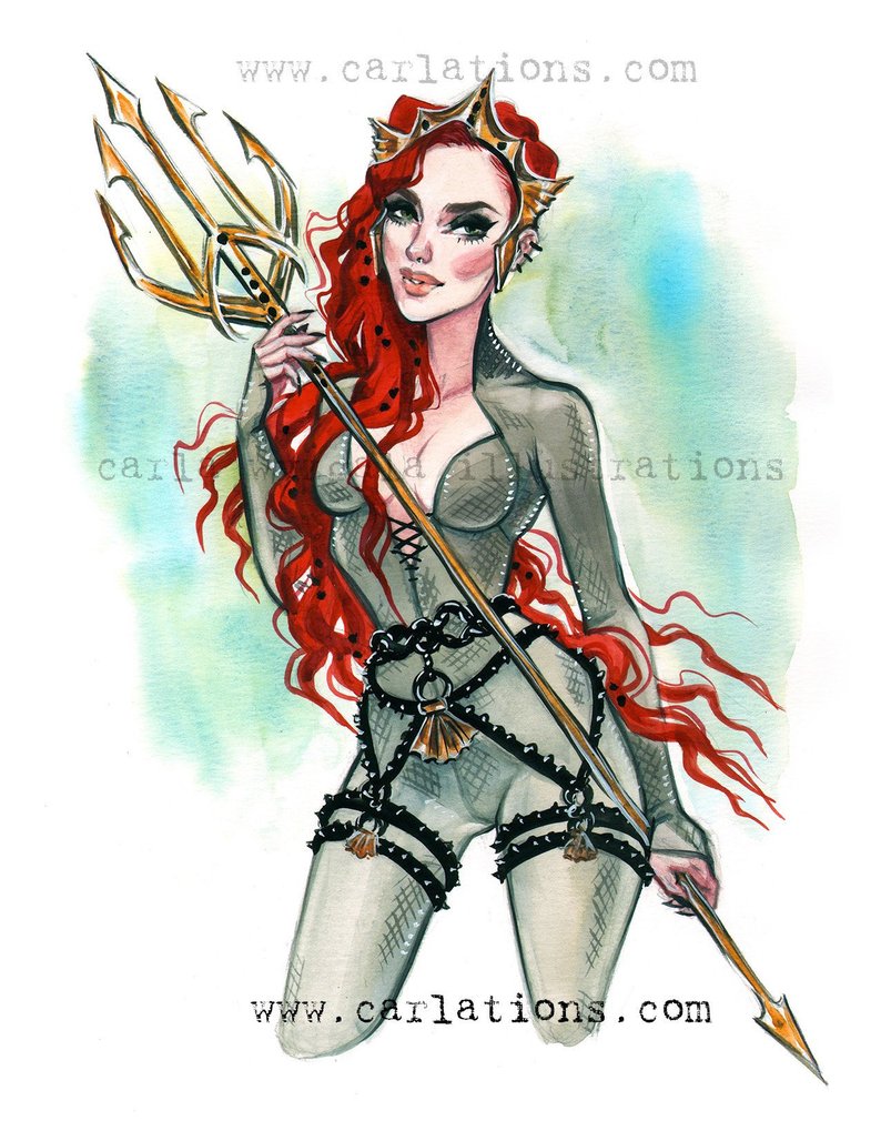 794x1028 Mera Aquaman Justice League Dc Bombshell Pin Up Watercolor Art Etsy