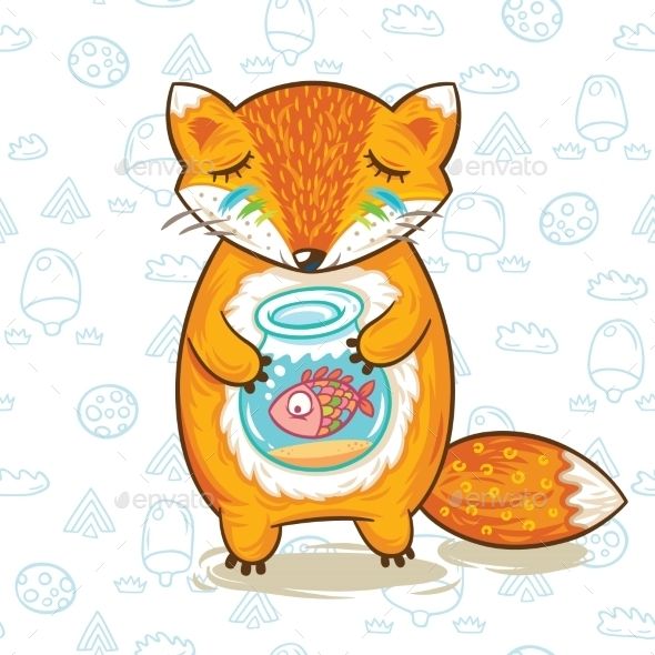 590x590 Cartoon Fox With A Fish Aquarium Fonts Logos Icons