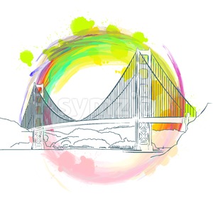 300x300 Golden Gate Bridge, San Francisco, Colored Sketch Vector