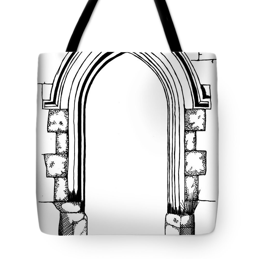 1000x1000 Hand Drawn Line Drawing Of Medieval Style Stone Arch Tote Bag