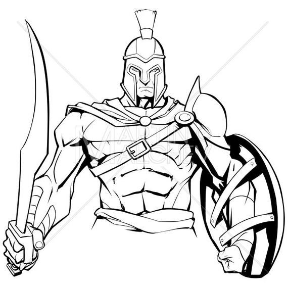 570x570 Spartan Warrior Vector Illustration Greek Roman Mars Etsy