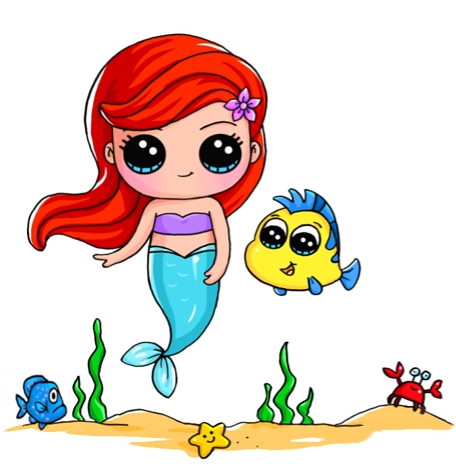 456x470 Ariel Flounder Disney Cute Kawaii Drawings, Kawaii Disney