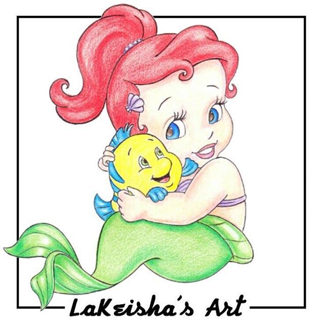640x640 Colored Pencil Drawing Of Baby Ariel And Baby Flounder