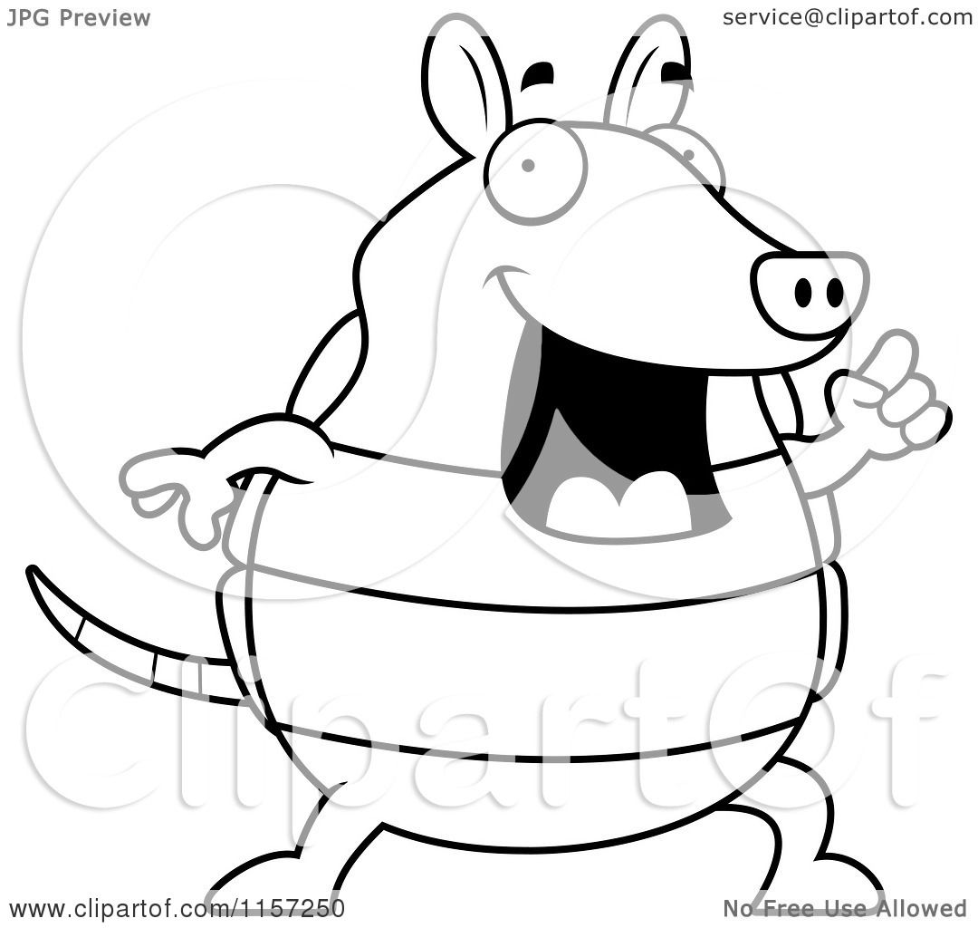 1080x1024 Cartoon Clipart Of A Black And White Happy Armadillo With An Idea