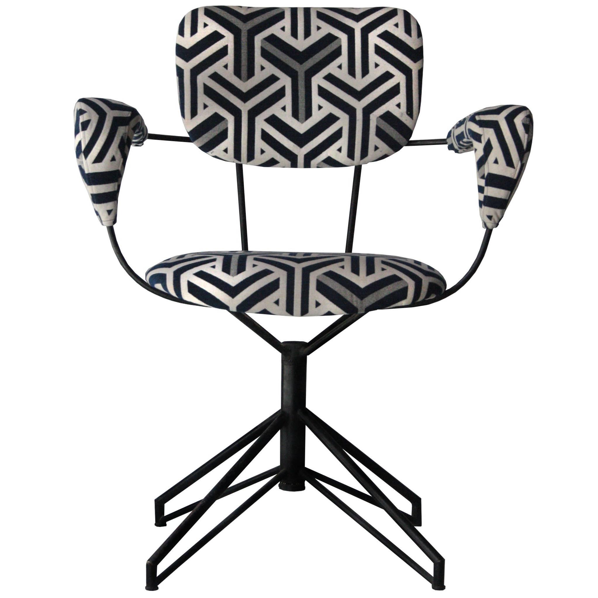 2046x2046 midcentury modern black blue white italian desk swivel armchair