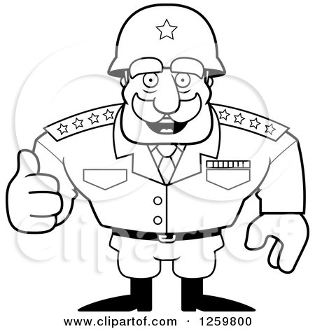 450x470 Black And White Army General Man Holding A Thumb Up Lineart
