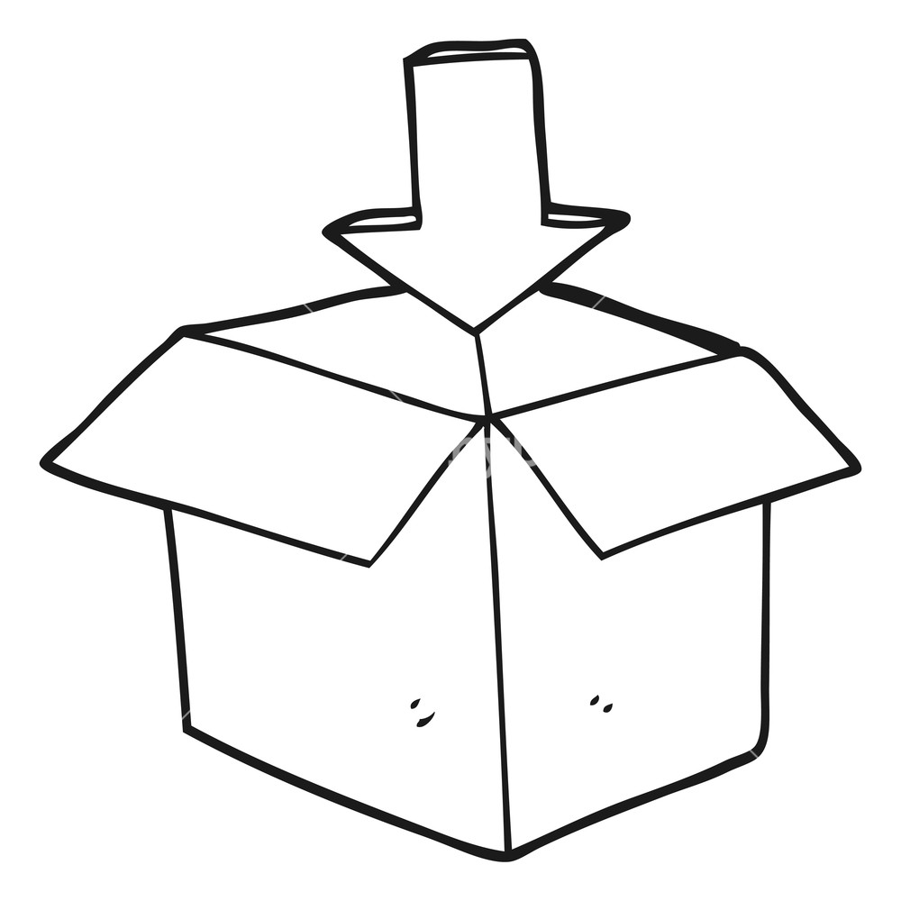 1000x1000 Freehand Drawn Black And White Cartoon Box With Arrow Download