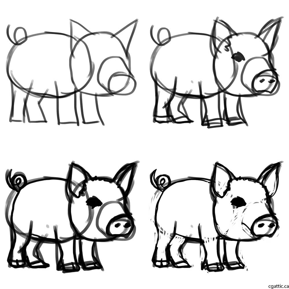 1000x1000 Pig Cartoon Drawing In Steps With Photoshop