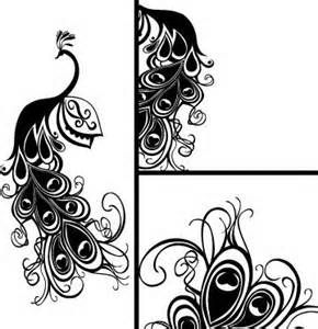290x300 Black White Art Deco Peacock Drawings