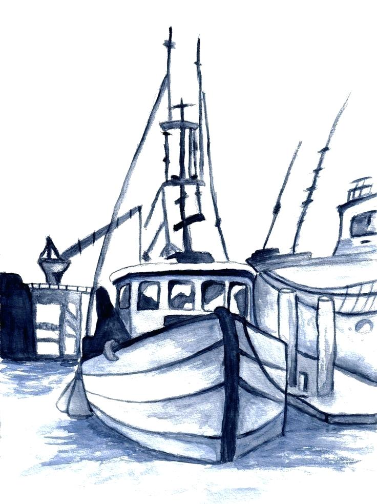 736x983 boat drawing boat on water fishing boat drawing easy