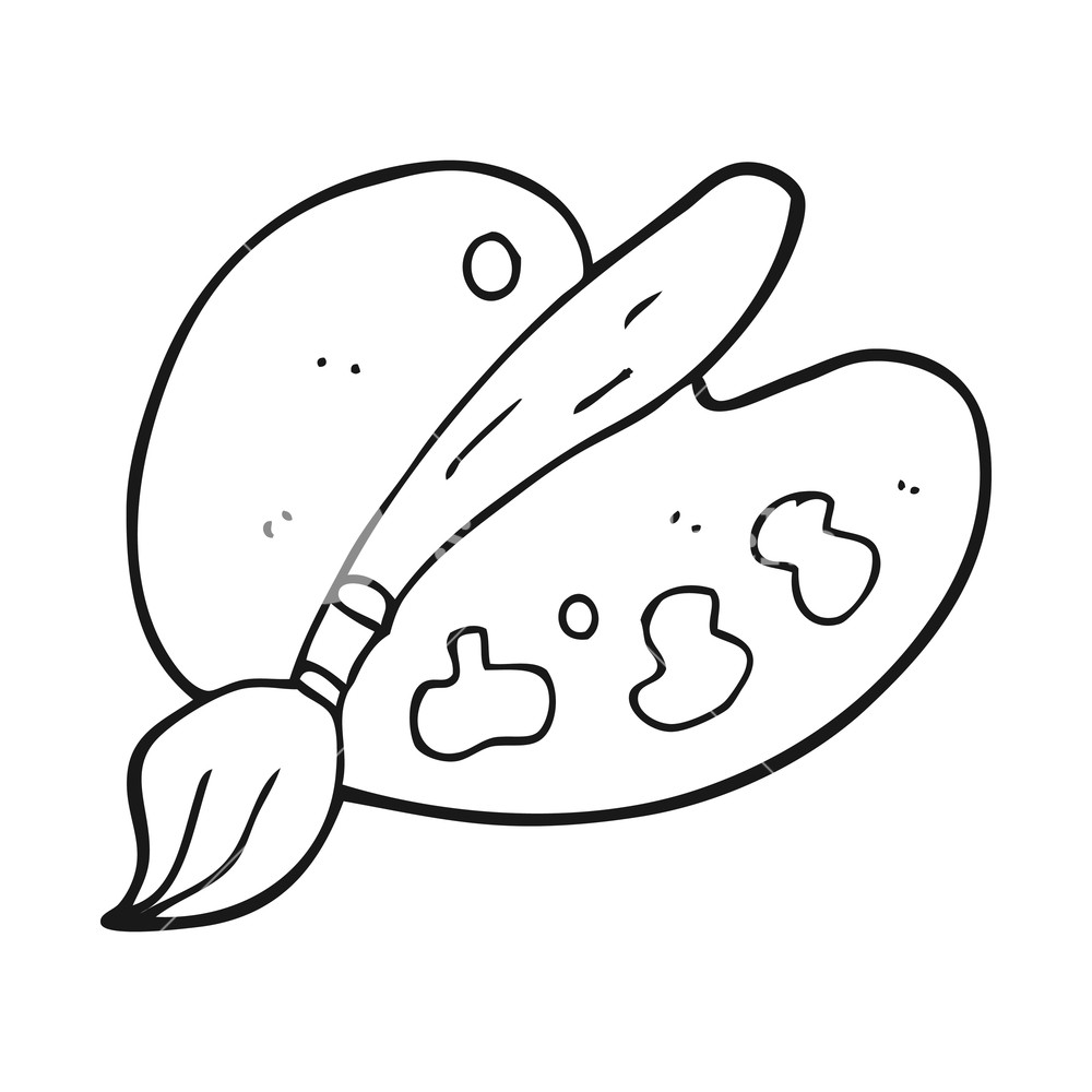 1000x1000 Freehand Drawn Black And White Cartoon Artist Palette Royalty Free