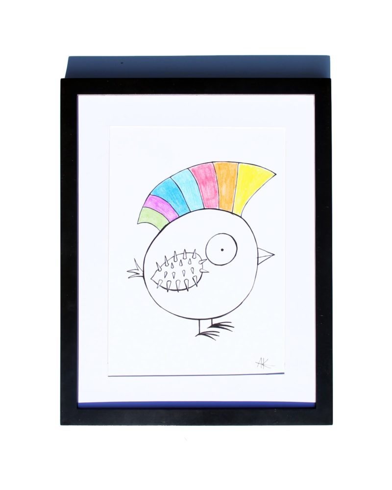 800x1000 drawing handmade punk rock bird with iroquois art and cat