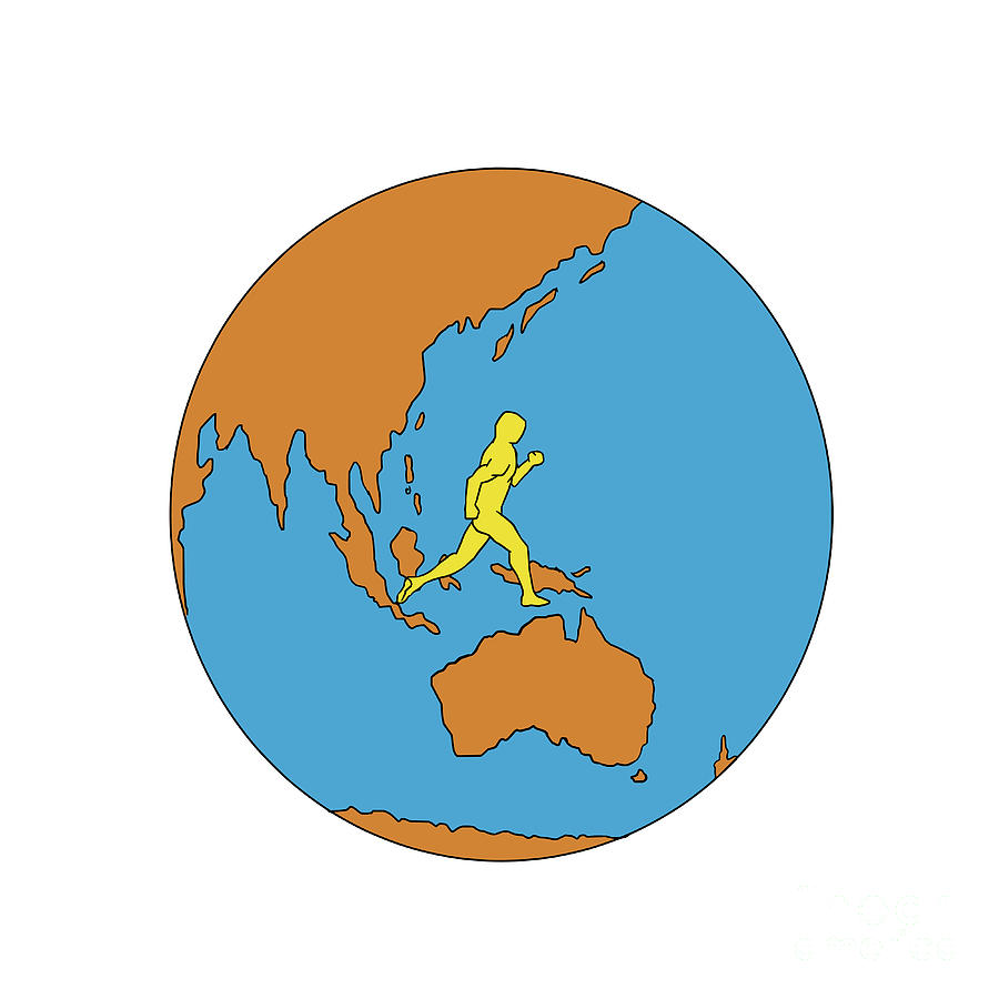 900x900 Marathon Runner Running Around World Asia Pacific Drawing