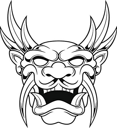 411x450 Scary Asian Dragon Monster Cartoon Head Vinyl Decal