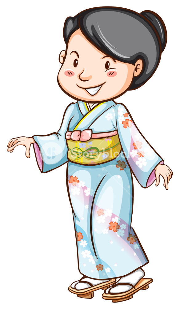585x1000 Illustration Of A Drawing Of A Woman Wearing An Asian Dress