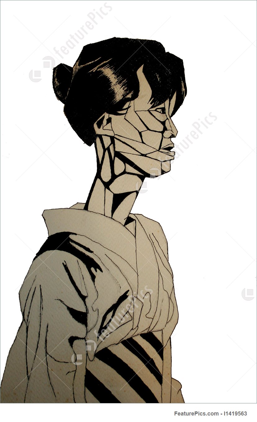 828x1360 Sketch Of Asian Woman Stock Picture