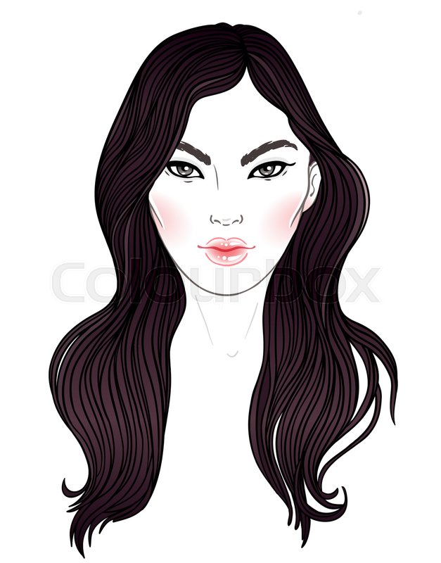 627x800 Young Asian Woman With Long Hair Stock Vector Colourbox