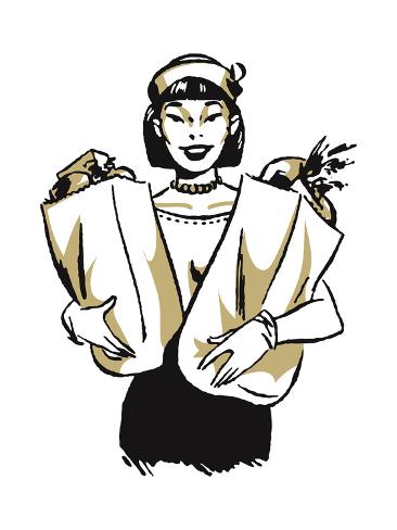 366x488 Asian Woman Carrying Two Bags Of Groceries Prints