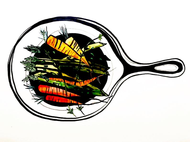 794x596 Print Carrots Asparagus Ink Drawing X Etsy