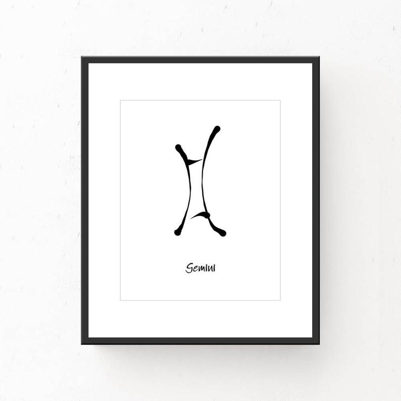 794x794 Gemini Art Print Black White Zodiac Sign Astrology Etsy