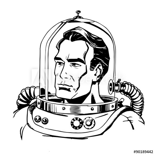 500x500 Retro Astronaut Line Art