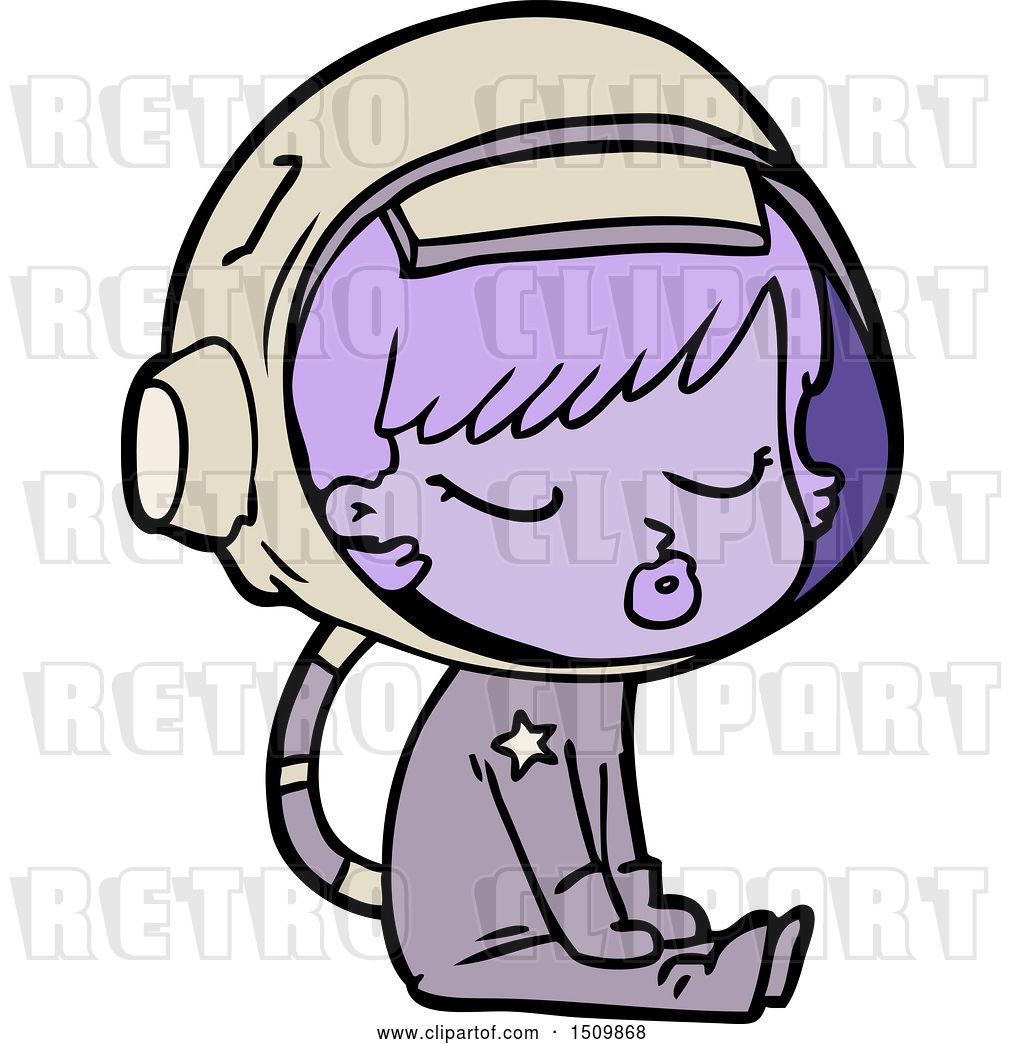 1024x1044 Vector Clip Art Of Retro Cartoon Pretty Astronaut Girl Sitting