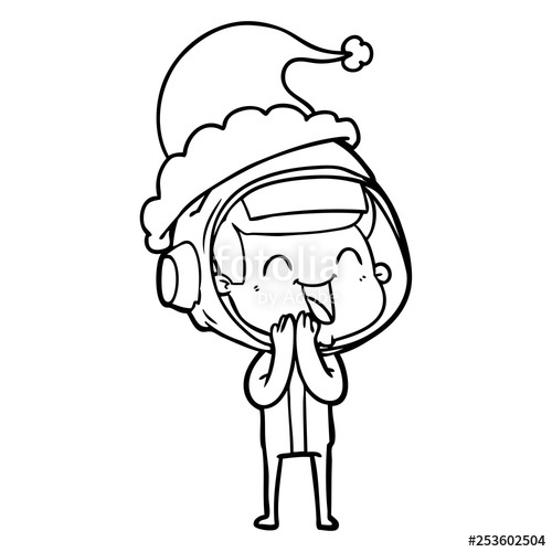 500x500 Happy Line Drawing Of A Astronaut Wearing Santa Hat Stock Image