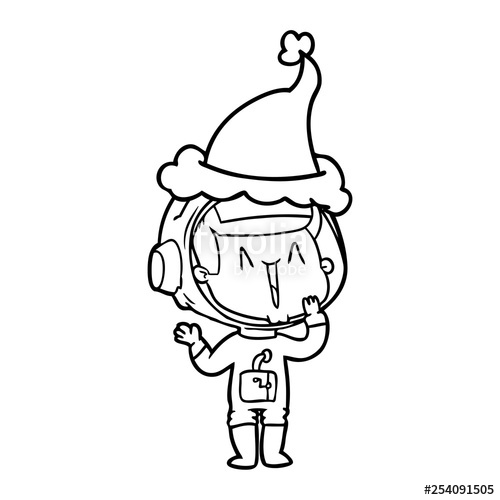 500x500 Laughing Line Drawing Of A Astronaut Wearing Santa Hat Stock