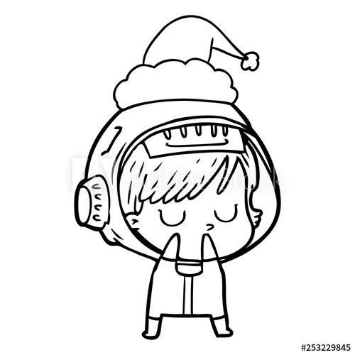 500x500 Line Drawing Of A Astronaut Woman Wearing Santa Hat