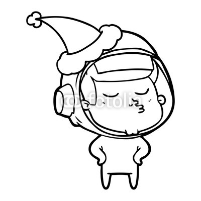 400x400 Line Drawing Of A Confident Astronaut Wearing Santa Hat Buy
