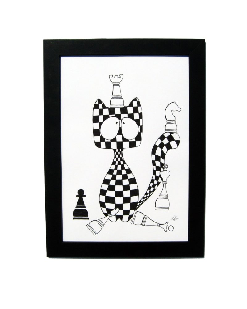 800x1000 drawing handmade chessboard cat art and cat
