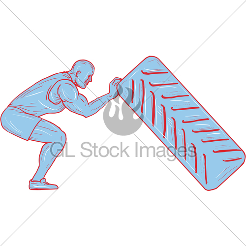 500x500 Fitness Athlete Pushing Back Tire Workout Drawing Gl Stock Images