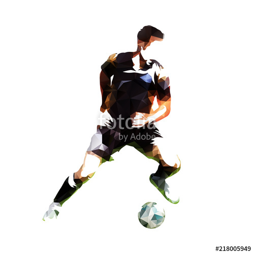 500x500 Football Player With Ball, Soccer Athlete Low Poly Vector