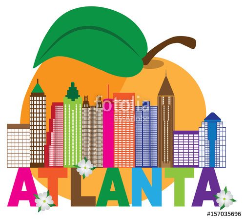 500x449 Atlanta Skyline Peach Dogwood Colorful Text Illustration Stock