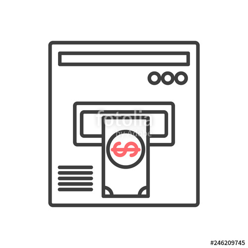 500x500 Atm Terminal Flat Line Icon Cash Machine Gives Money, Automated
