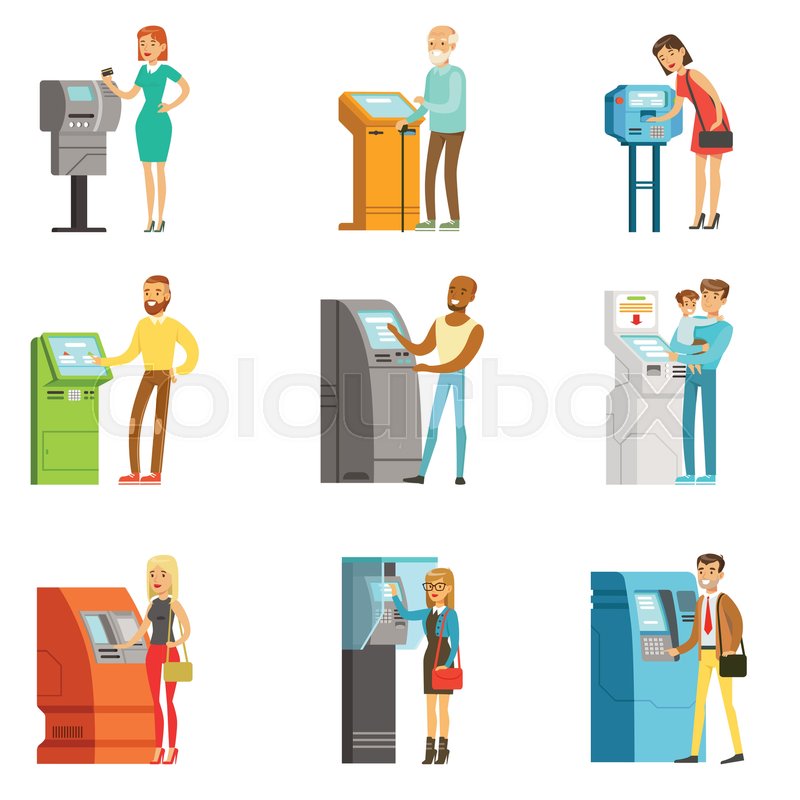 800x800 People Using Electronic Self Service Stock Vector Colourbox