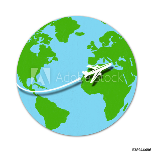 500x500 Airplane Travel Around The Globe Drawing