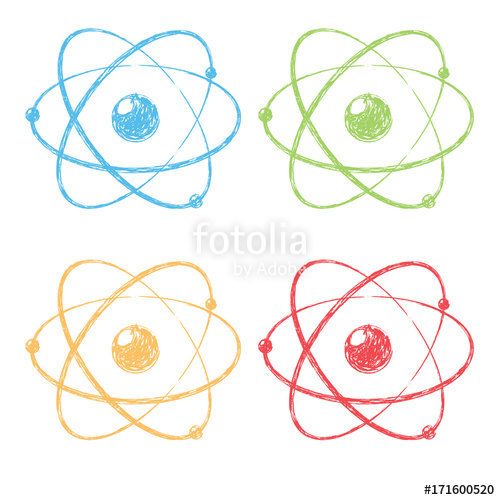500x500 model of atom atom icon pencil drawing vector illustration