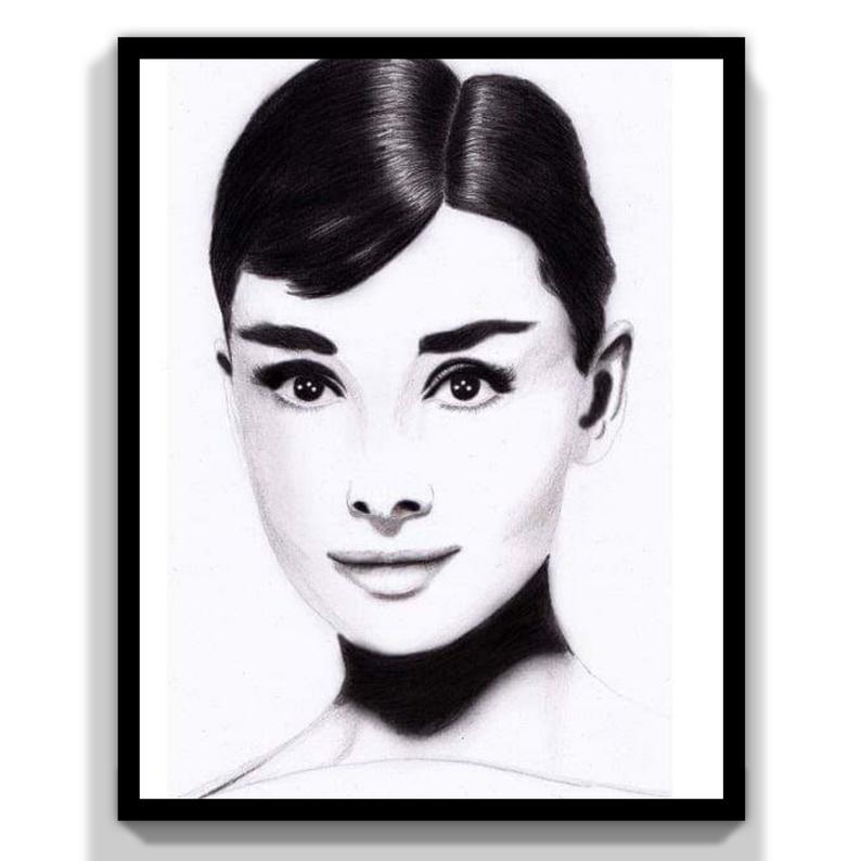 794x794 audrey hepburn minimalism original pencil drawing etsy
